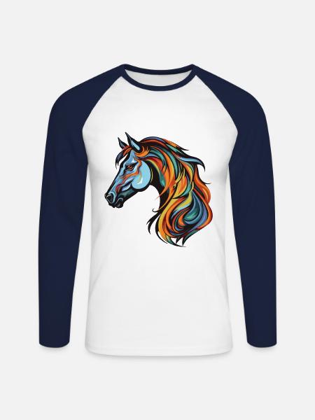 Pferd Portrait - Unisex Baseballshirt langarm - Weiß/Navy