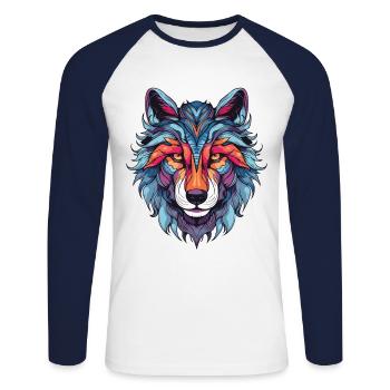Wolf Portrait - Unisex Baseballshirt langarm - Weiß/Navy - Vorne - Nik (191cm)