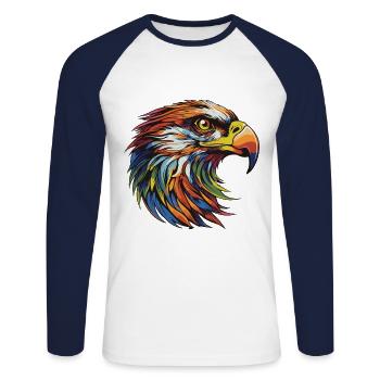 Adler Portrait - Unisex Baseballshirt langarm - Weiß/Navy - Vorne - Nik (191cm)