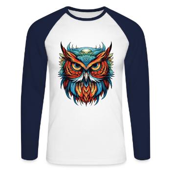Eule Portrait - Unisex Baseballshirt langarm - Weiß/Navy - Vorne - Nik (191cm)