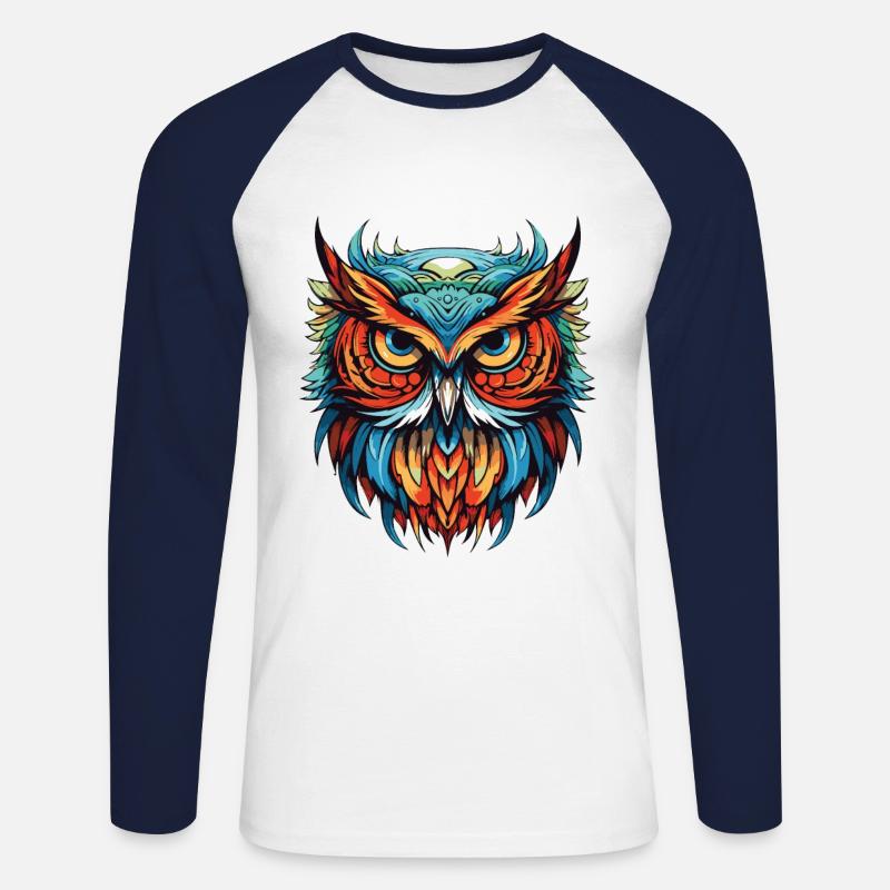 Eule Portrait - Unisex Baseballshirt langarm - Weiß/Navy