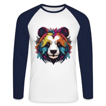 Panda Portrait - Unisex Baseballshirt langarm - Weiß/Navy - Vorne - Nik (191cm)