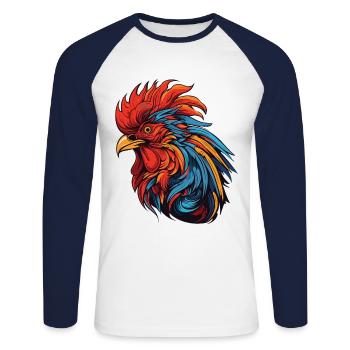 Hahn Portrait - Unisex Baseballshirt langarm - Weiß/Navy - Vorne - Nik (191cm)