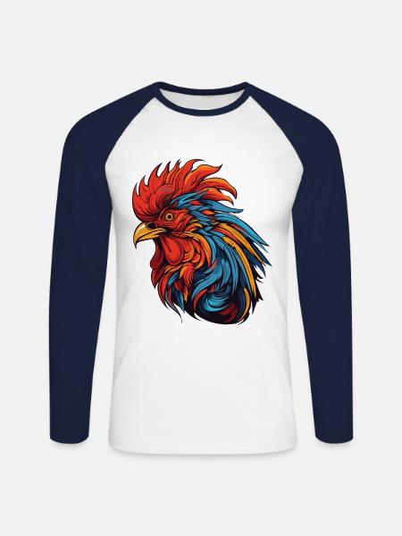 Rooster Portrait - Unisex Long Sleeve Baseball T-Shirt - white/navy