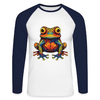 Frosch Portrait - Unisex Baseballshirt langarm - Weiß/Navy - Vorne - Nik (191cm)
