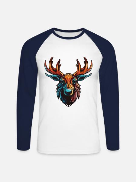 Elch Portrait - Unisex Baseballshirt langarm - Weiß/Navy