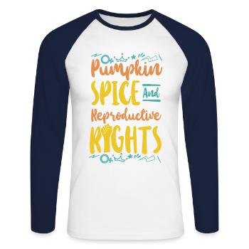 Épice de citrouille féministe - T-shirt baseball manches longues Homme - blanc/marine - Devant - Nik (191cm)