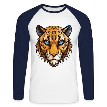 Portrait de guépard - T-shirt baseball manches longues Homme - blanc/marine - Devant - Nik (191cm)
