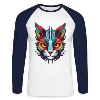 Tête de portrait de chat - T-shirt baseball manches longues Homme - blanc/marine - Devant - Nik (191cm)