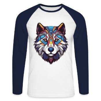 Portrait de chien Husky - T-shirt baseball manches longues Homme - blanc/marine - Devant - Nik (191cm)