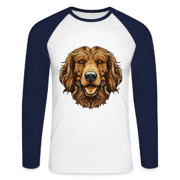 Portrait de chien Golden Retriever - T-shirt baseball manches longues Homme - blanc/marine - Devant - Nik (191cm)