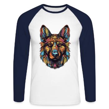 German Shepherd Dog Portrait - Unisex Long Sleeve Baseball T-Shirt - white/navy - Front - Nik (191cm)