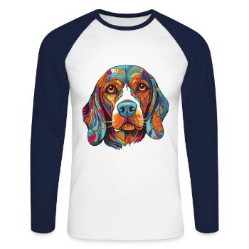 Portrait de chien Beagle - T-shirt baseball manches longues Homme - blanc/marine - Devant - Nik (191cm)
