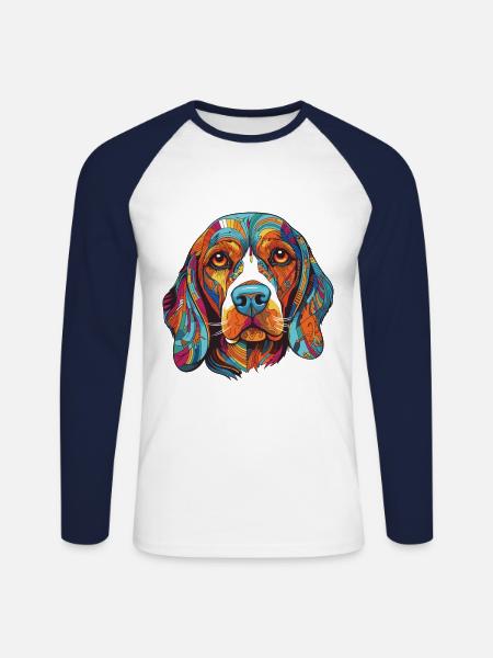 Beagle Hund Portrait - Unisex Baseballshirt langarm - Weiß/Navy
