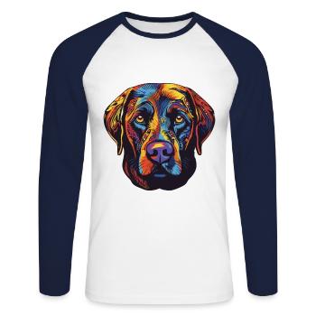 Portrait de chien Labrador - T-shirt baseball manches longues Homme - blanc/marine - Devant - Nik (191cm)