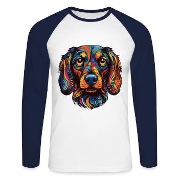 Teckel Portrait de chien teckel - T-shirt baseball manches longues Homme - blanc/marine - Devant - Nik (191cm)