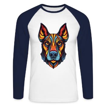 Portrait de chien doberman - T-shirt baseball manches longues Homme - blanc/marine - Devant - Nik (191cm)