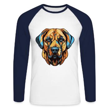 Portrait de chien Kangal - T-shirt baseball manches longues Homme - blanc/marine - Devant - Nik (191cm)