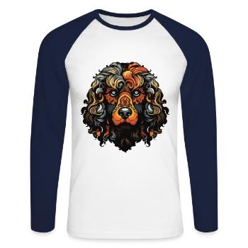 Portrait de chien caniche - T-shirt baseball manches longues Homme - blanc/marine - Devant - Nik (191cm)