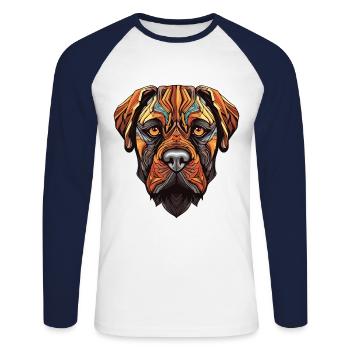 Portrait de chien Mastiff - T-shirt baseball manches longues Homme - blanc/marine - Devant - Nik (191cm)