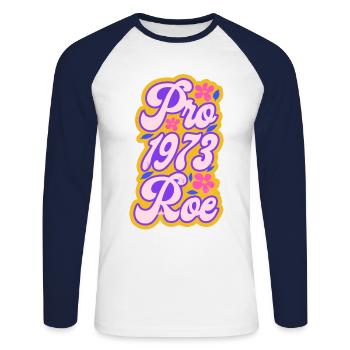 Féministe Pro 1973 Roe - T-shirt baseball manches longues Homme - blanc/marine - Devant - Nik (191cm)