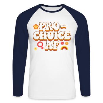 Féministe Pro-Choice Af - T-shirt baseball manches longues Homme - blanc/marine - Devant - Nik (191cm)
