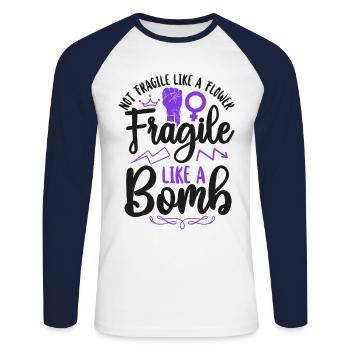 Feminist Not Fragile Like A Flower - Unisex Long Sleeve Baseball T-Shirt - white/navy - Front - Nik (191cm)