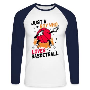 Just A Boy Who Loves Basketball Sports Gift Idea - Unisex Long Sleeve Baseball T-Shirt - white/navy - Front - Nik (191cm)