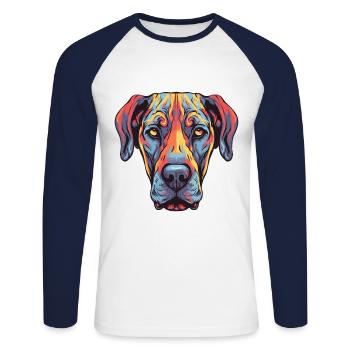 Great Dane Dog Portrait - Unisex Long Sleeve Baseball T-Shirt - white/navy - Front - Nik (191cm)