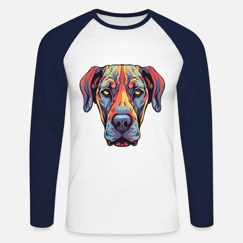 Great Dane Hund Portrait - Unisex Baseballshirt langarm - Weiß/Navy