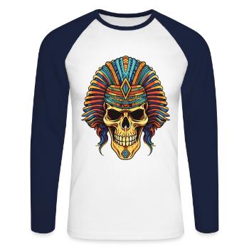 Crâne de pharaon - T-shirt baseball manches longues Homme - blanc/marine - Devant - Nik (191cm)
