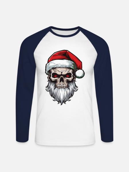 Santa Claus Skull - Unisex Long Sleeve Baseball T-Shirt - white/navy