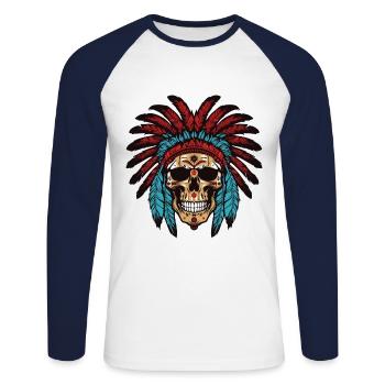 Chef indien Apache Skull - T-shirt baseball manches longues Homme - blanc/marine - Devant - Nik (191cm)