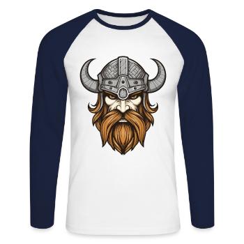 Wikinger Krieger Valhalla Kopf - Unisex Baseballshirt langarm - Weiß/Navy - Vorne - Nik (191cm)