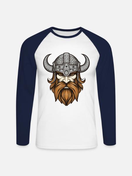 Wikinger Krieger Valhalla Kopf - Unisex Baseballshirt langarm - Weiß/Navy