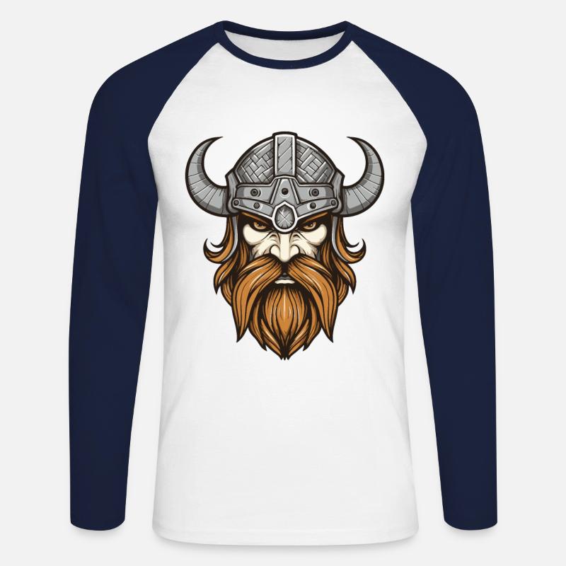 Wikinger Krieger Valhalla Kopf - Unisex Baseballshirt langarm - Weiß/Navy