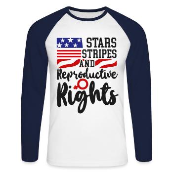 Feminist Stars Stripes & - Unisex Long Sleeve Baseball T-Shirt - white/navy - Front - Nik (191cm)