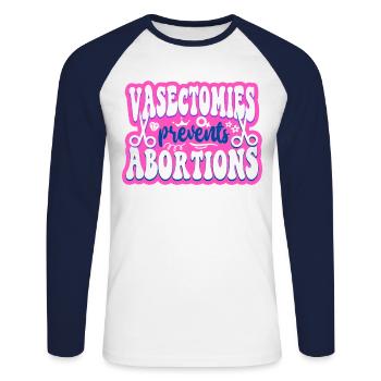 Feminist Vasectomies Prevents - Unisex Baseballshirt langarm - Weiß/Navy - Vorne - Nik (191cm)