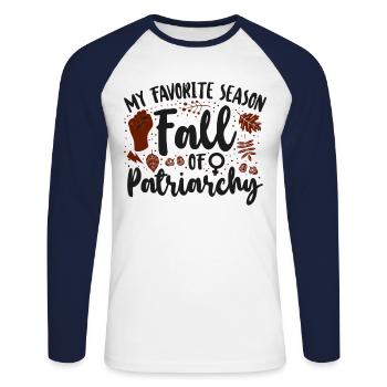 Feminist My Favorite Season Fall - Unisex Long Sleeve Baseball T-Shirt - white/navy - Front - Nik (191cm)