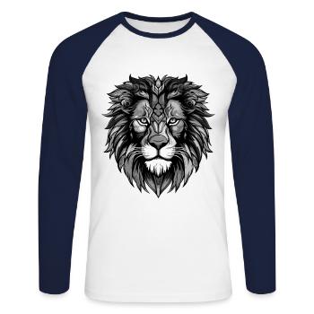 Löwe Portrait - Unisex Baseballshirt langarm - Weiß/Navy - Vorne - Nik (191cm)