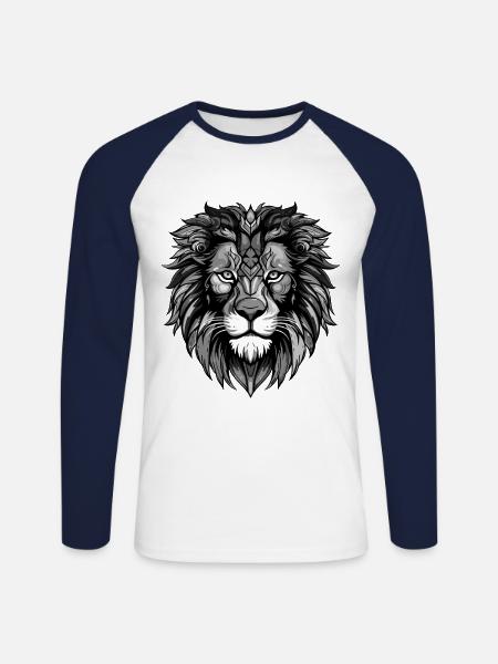 Löwe Portrait - Unisex Baseballshirt langarm - Weiß/Navy