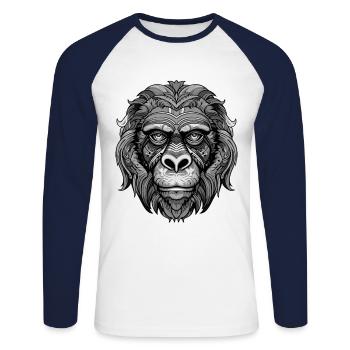 Gorilla Portrait - Unisex Baseballshirt langarm - Weiß/Navy - Vorne - Nik (191cm)