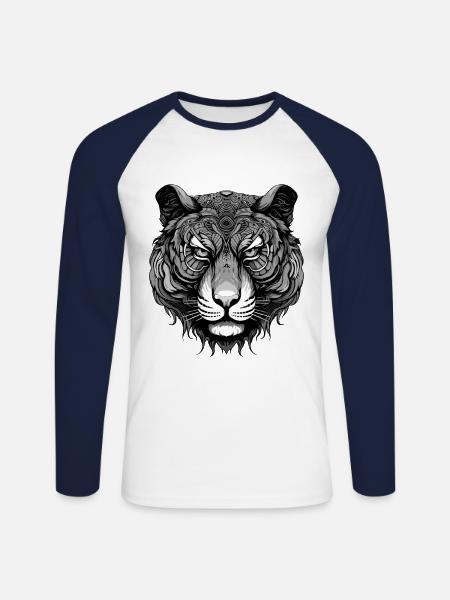 Portrait de tigre - T-shirt baseball manches longues Homme - blanc/marine
