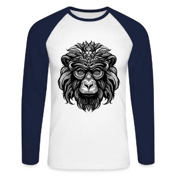 Portrait de singe - T-shirt baseball manches longues Homme - blanc/marine - Devant - Nik (191cm)