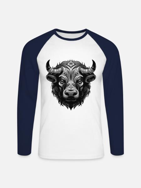 Bulle Portrait Taurus - Unisex Baseballshirt langarm - Weiß/Navy