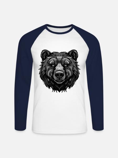 Portrait d’ours - T-shirt baseball manches longues Homme - blanc/marine
