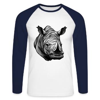 Nashorn Portrait - Unisex Baseballshirt langarm - Weiß/Navy - Vorne - Nik (191cm)