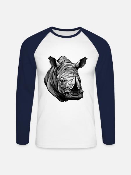 Rhinoceros Portrait - Unisex Long Sleeve Baseball T-Shirt - white/navy