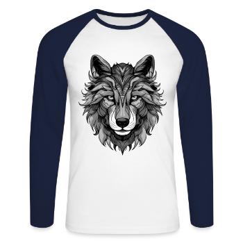 Portrait de loup - T-shirt baseball manches longues Homme - blanc/marine - Devant - Nik (191cm)