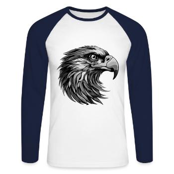 Adler Portrait - Unisex Baseballshirt langarm - Weiß/Navy - Vorne - Nik (191cm)